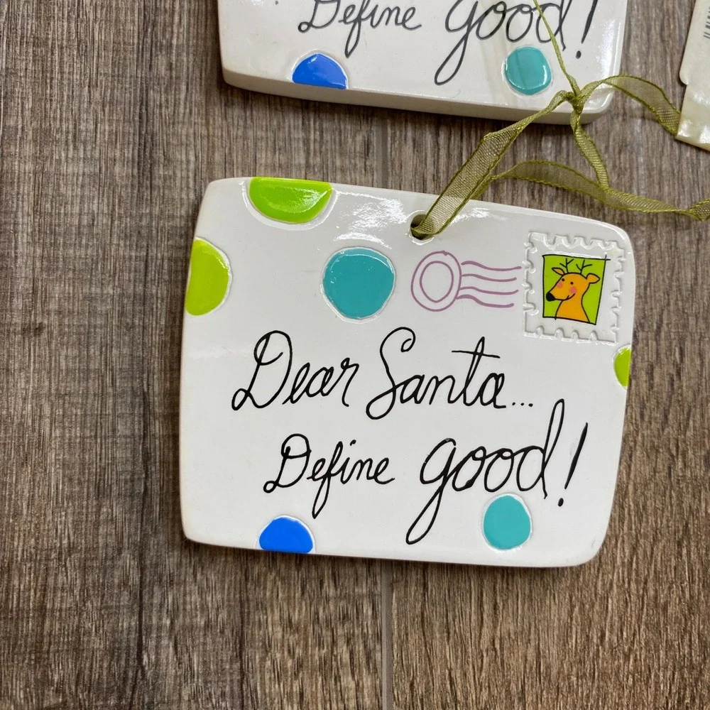 Hallmark Dear Santa‎ Define Good Ceramic Envelope Christmas Ornaments Set of 2